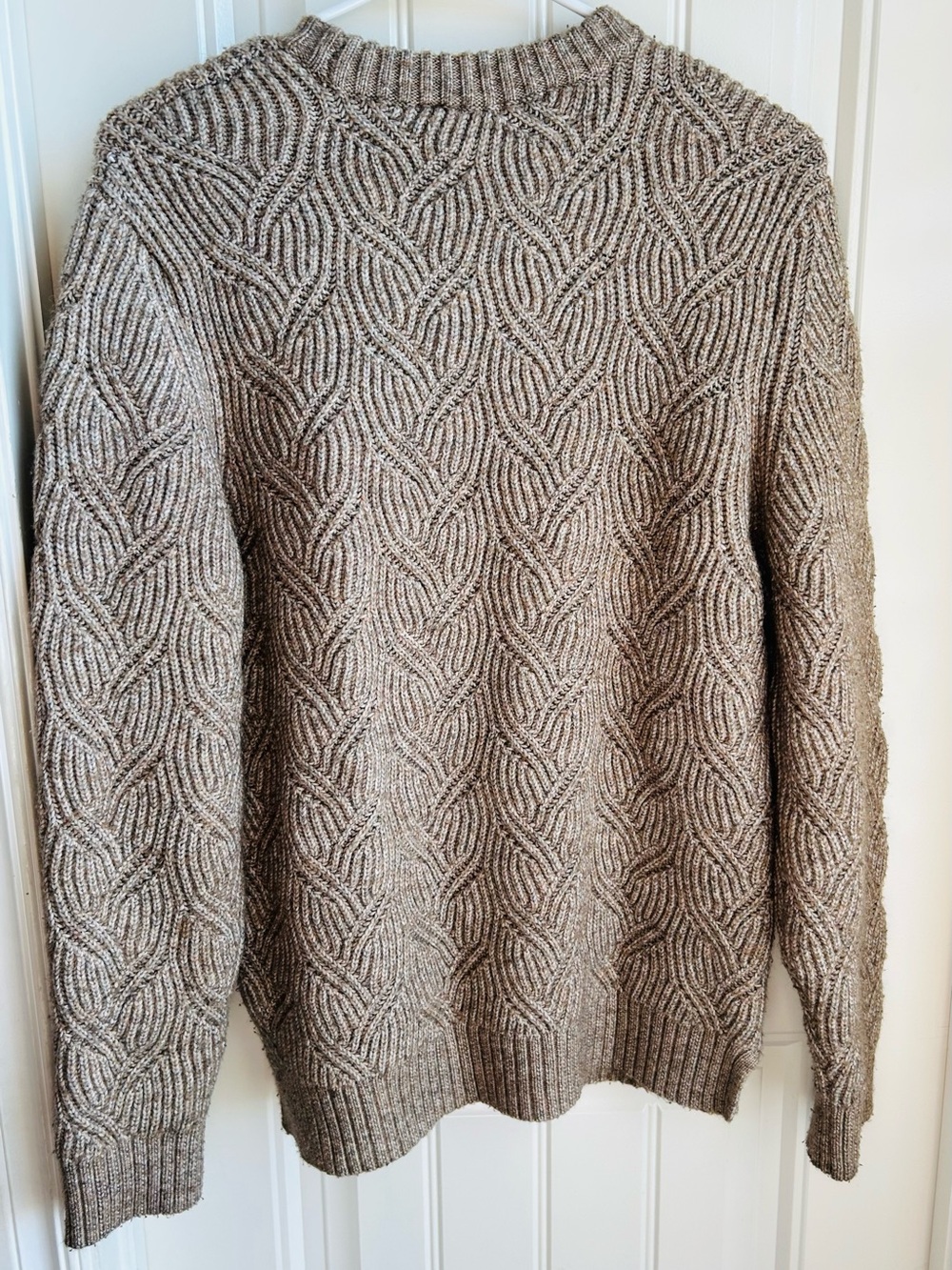 Express Men's Cable Crewneck Sweater in Beige/Tan - Picture 5 of 5